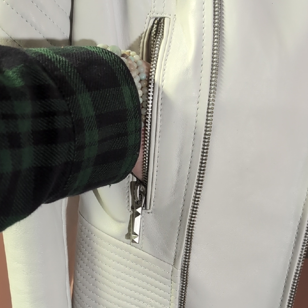 BCBGMAXAZRIA White Biker-Style Leather Jacket - Picture 6 of 16